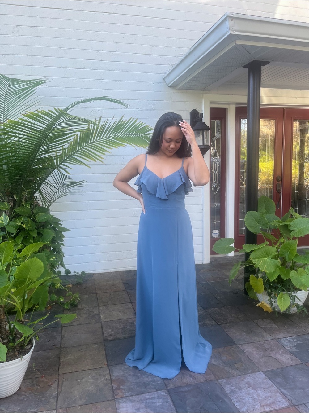 Elegant Blue Ruffled Spaghetti Strap Dress